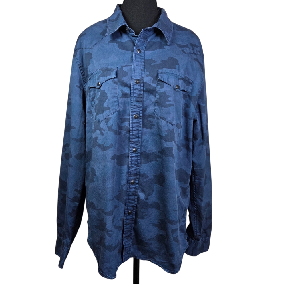 American Eagle Outfitters Blue Camo Button Up Shirt Size XL